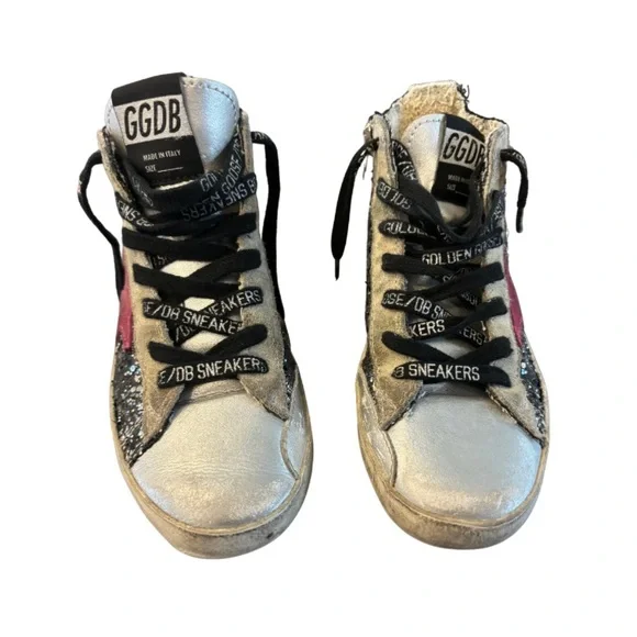 Golden Goose kids size 30 Glitter Sneakers - Silver and Red